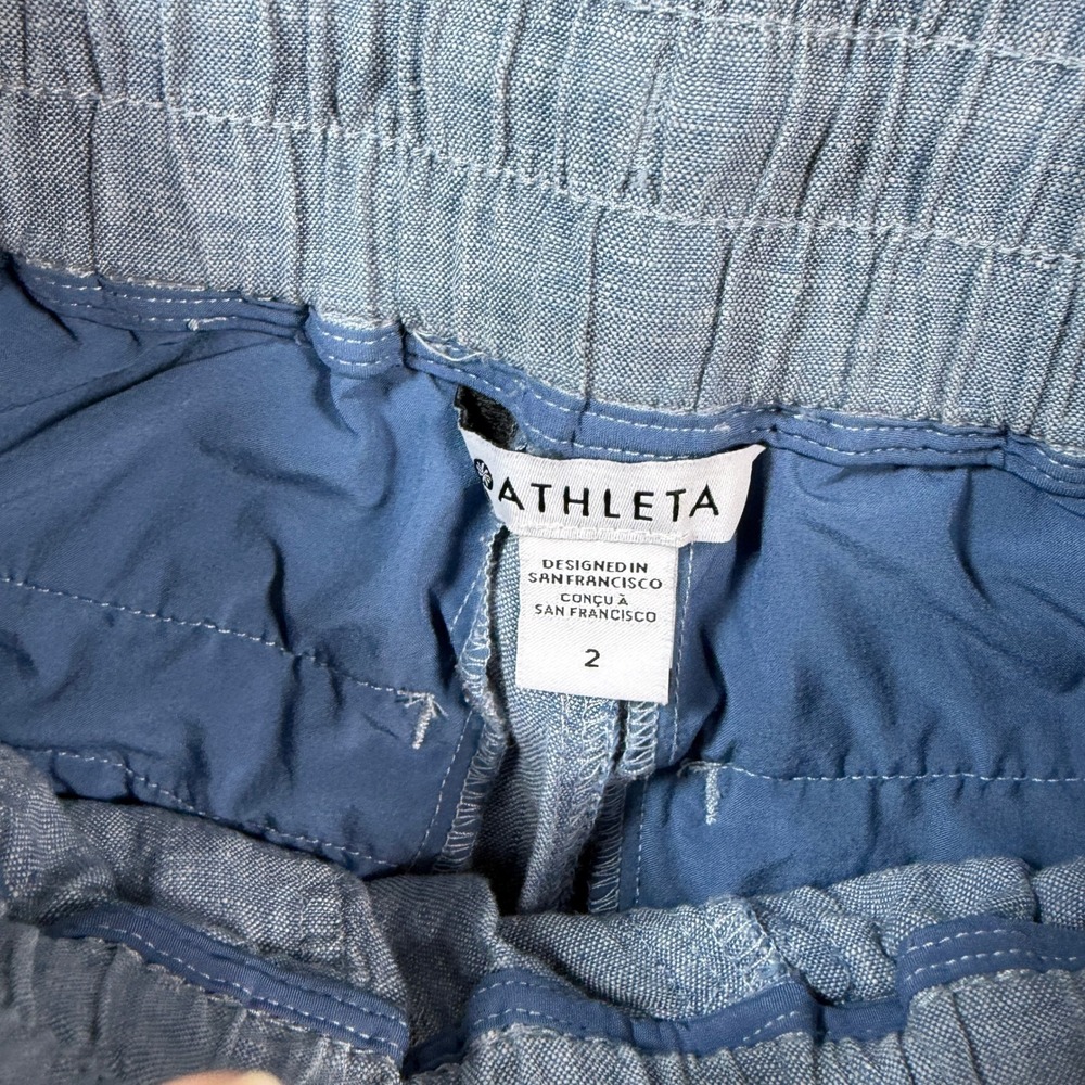 Athleta Cabo Linen Wide Leg Pants Womens 2 Blue Drawstring Pockets Travel Lounge - Picture 5 of 10